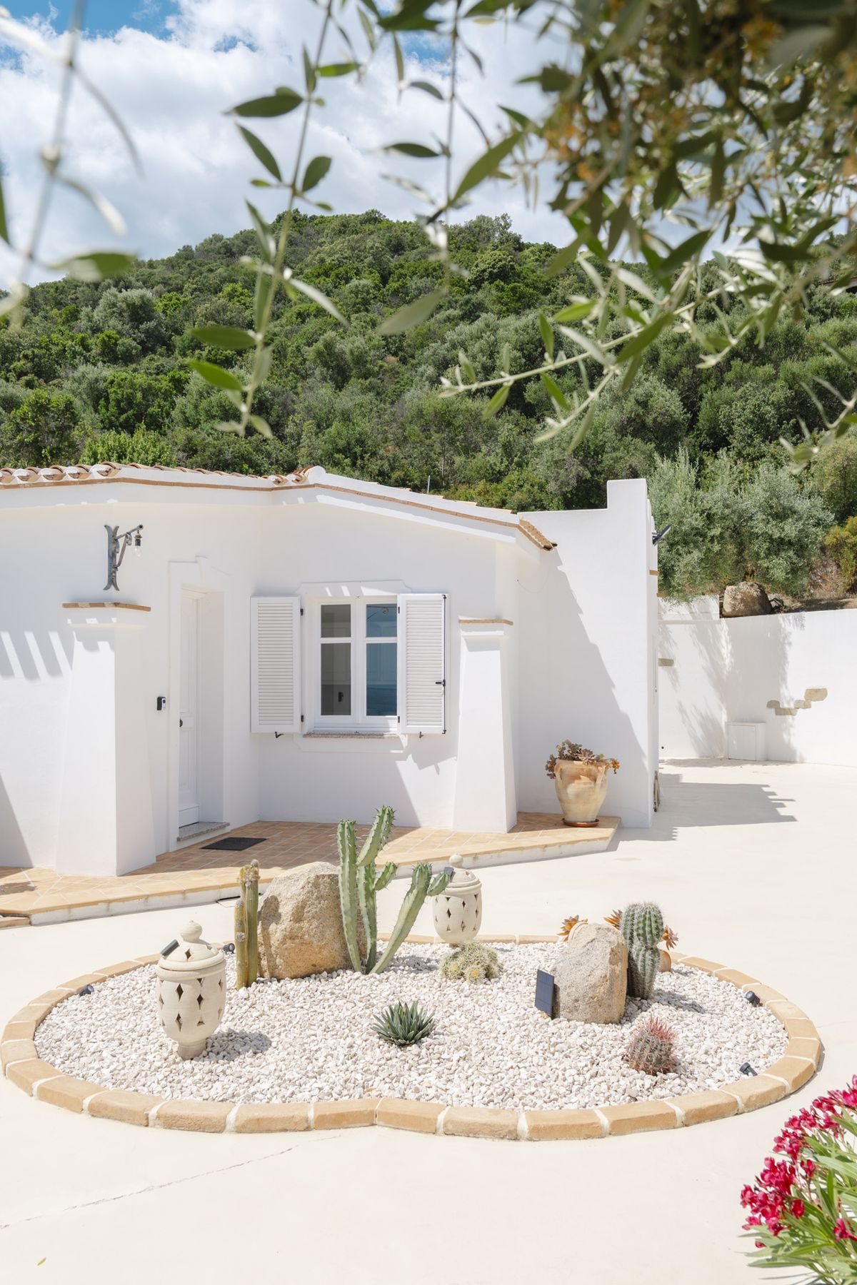 Casetta bianca con giardino di cactus